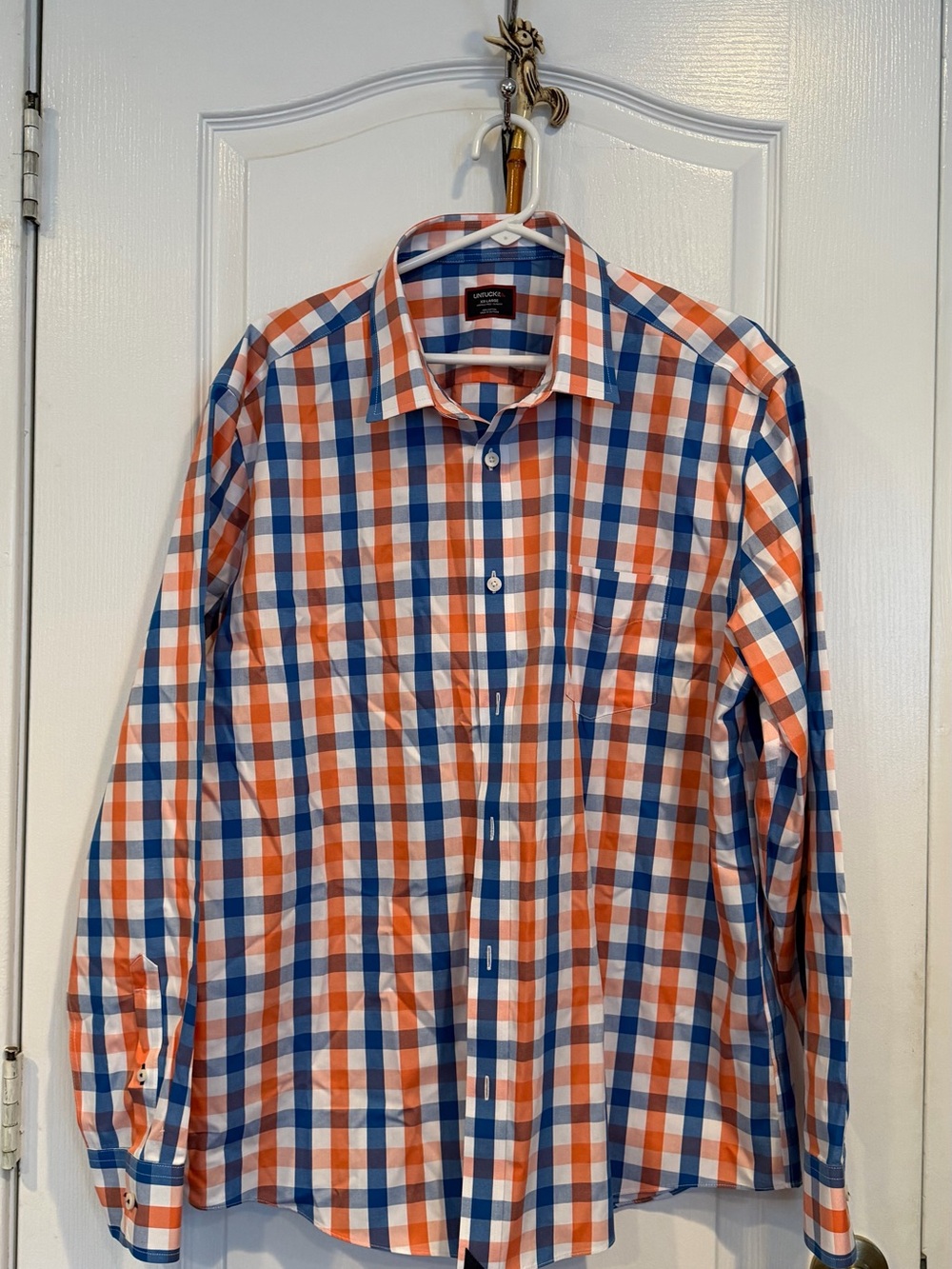 UNTUCKit Men's Orange and Blue Check Button-Down Shirt New w/out Tags